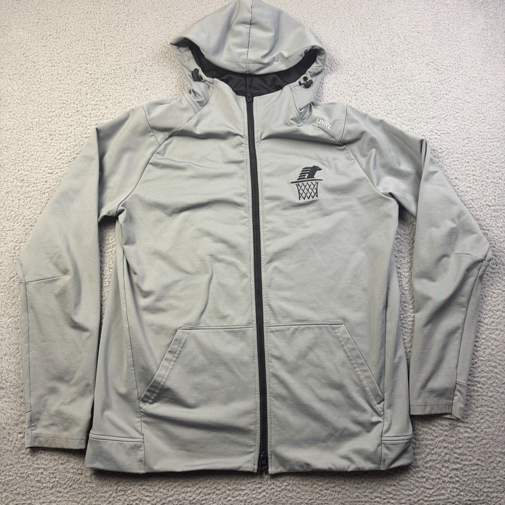 UNRL Crossover Half-Zip Hoodie Mens Size Large Gray Casual Hoops Logo